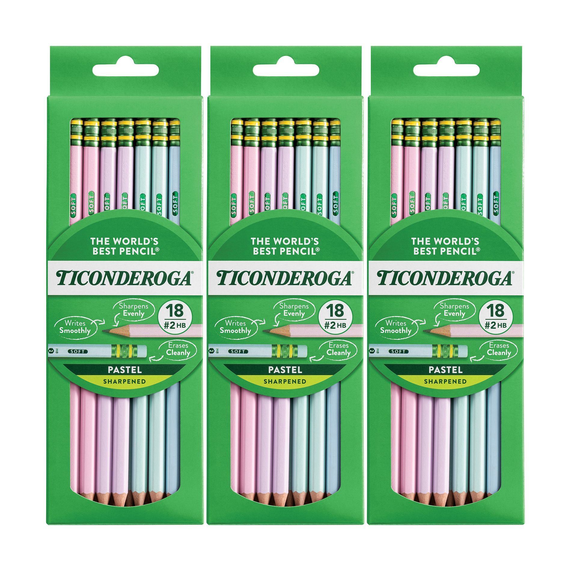 Ticonderoga® Wooden Pencil Pastel, Sharpened, 18 Per Pack, 3 Packs