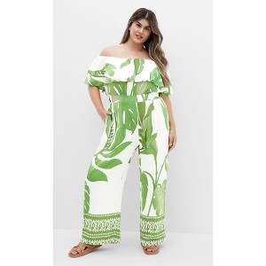Women's Plus Size Peta Border Jumpsuit - white | CITY CHIC - 1 of 4