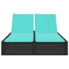 vidaXL Double Sun Lounger Black Poly Rattan Patio Furniture with Turquoise Cushions and Adjustable Backrest - 3 of 4