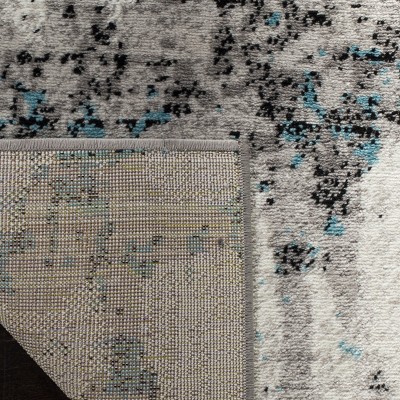 Skyler Gray and Blue Synthetic Abstract Square Rug 6'7"
