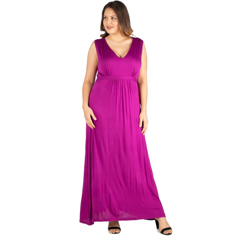 24seven Comfort Apparel Sleeveless Empire Waist Plus Size Maxi Dress, 1 of 5