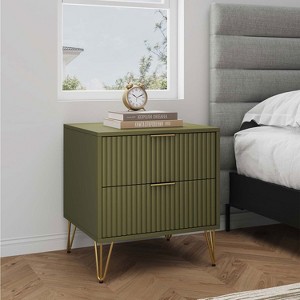 KTMBDW Modern Nightstand, Accent Bedside End Side Table with 2 Storage Drawers, and Metal Legs for Living Room or Bedroom - 1 of 4