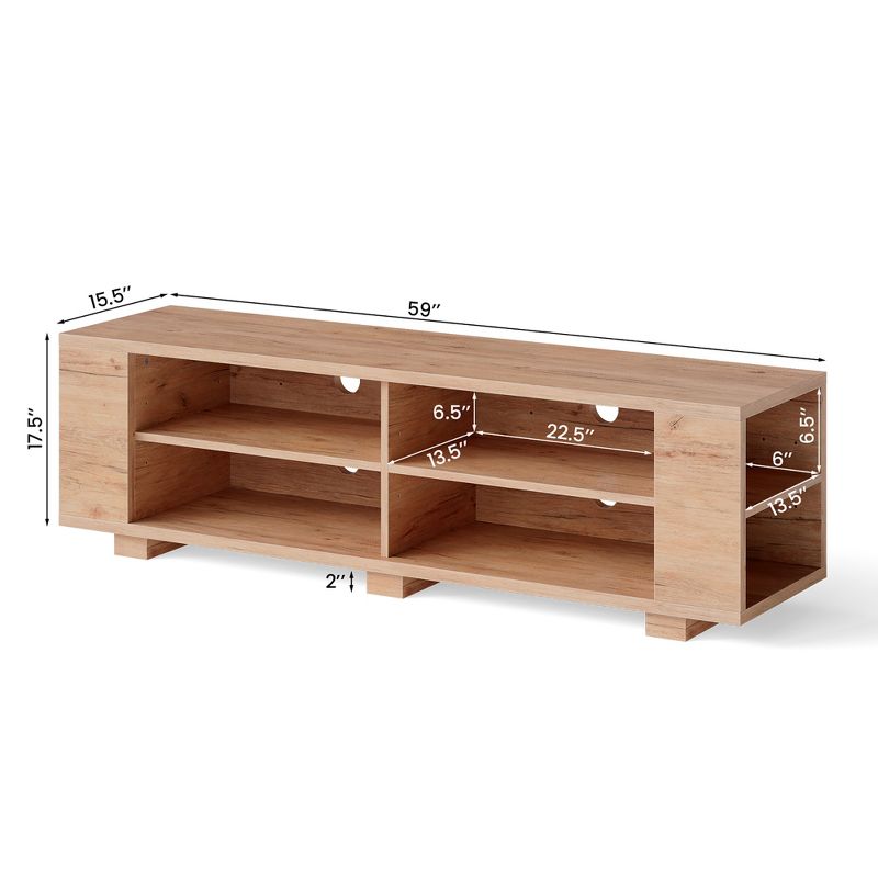 Costway 59'' Wood TV Stand Console Storage Entertainment Media Center with Shelf Natural, 4 of 10