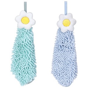 REGALWOVEN Chenille Soft Absorbent Flower Hanging Hand Towels for Bathroom 2 Pcs - 1 of 4