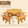 GDFStudio Laurel Outdoor 8-Person Wooden Round Picnic Table with 4 Built-in Benches and Umbrella Hole - 3 of 4