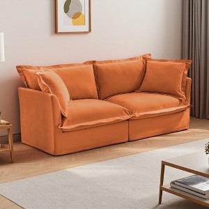 2-Seater Chenille Slipcovered Deep Seat Sofa with Detachable Cover & High Back Pillows - 1 of 4