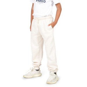 EVERYDAY KIDS Boys Cotton Fleece Sweatpants; Boys’ Activewear Jogger Pants - Soft and Breathable Cotton/Poly Blend, Off-White - 1 of 4