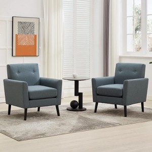 Mid-Century Accent Chairs Set of 2, Modern Living Room Chairs,Linen Upholstered Accent Armchair, Sofa Chair With Thicker Seat Cushion - 1 of 4