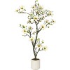 Faux Magnolia Tree in White Pot, Artificial Flowering Plant with Flowers, Vivid Leaves & Moss for Indoor/Outdoor Decor - 2 of 4
