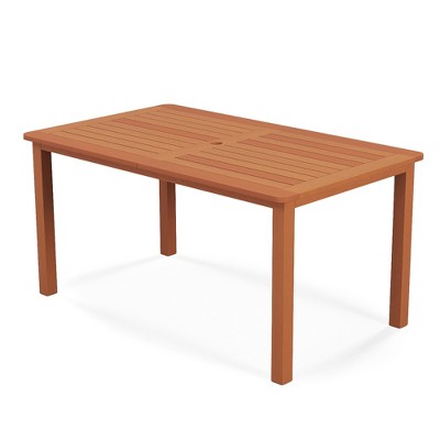 Tangkula Patio Solid Wood Dining Table w/ Umbrella Hole Teak Oil Finish Rectangular