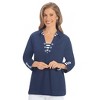 Collections Etc Soft Knit Stripe Trimmed Polo 3/4 Length Sleeve Top - 2 of 4