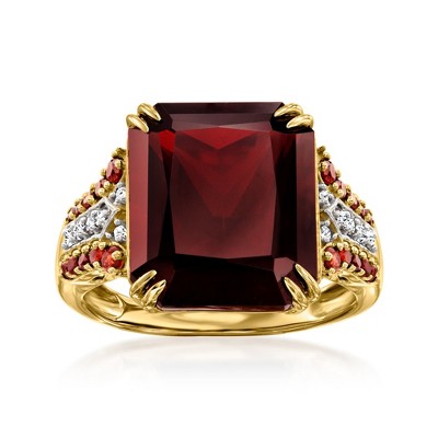 Ross-Simons 14.30 ct. t.w. Garnet and .11 ct. t.w. Diamond Ring in 14kt Yellow Gold
