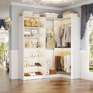 Aheaplus Corner Closet Organizer with 2 Hanging Rods, Walk-In Closet System with Shoe Rack - 1 of 4