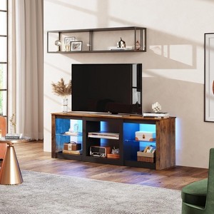TV Stand with LED Lights for TVs up to 65 inch, Entertainment Center with Glass Shelves, Modern TV Console for Living Room, Rustic Brown - 1 of 4