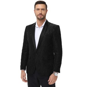 Clearlove Tuxedo Jacket for Men One Button Blazer Floral Shawl Lapel Suit Jacket Paisley Slim Fit Blazers,Black,XXL - 1 of 4