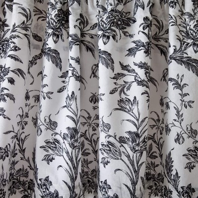 Black and White Floral Cotton Rod Pocket Valance