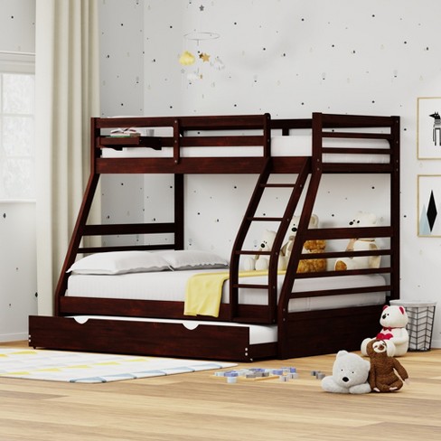 Glenwillow Home Plana Solid Wood Twin Over Full Bunk Bed, Hanging  Nightstand, And Trundle In Espresso : Target