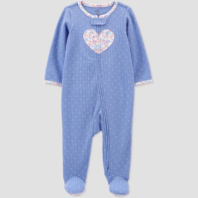 Image of Carter's Just One You® Baby Girls' Heart Floral Footed Pajama - Blue Newborn