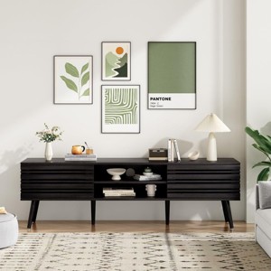 SEVOBAL TV Stands up to 70" TV with Storage Fluted Wood Living Room Media Console Entertainment Center with Cable Management, Black, 15"*60"*18.5" - 1 of 4