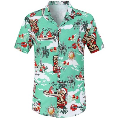 Halloween Men's Floral Print Button-Down Shirt Men's Hawaiian Floral Shirts Tropical Holiday Beach Shirt