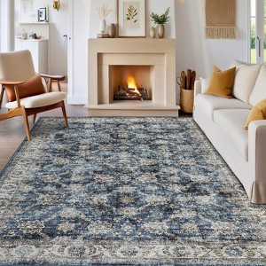 Washable Vintage Rug Non Slip Low Pile Rug Soft Throw Floor Cover Floral Foldable Indoor Carpet for Living Room Bedroom Playroom Nursery - 1 of 4