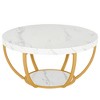 MAYEERTY Wooden Coffee Table, 2-Tier Round Central Cocktail Table with Shelves - 4 of 4