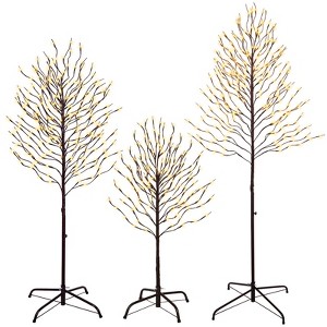 Romswi 3ft 5ft 6ft Lighted Trees Set - Warm White Fairy Lights on Brown Branches, All-Weather Indoor&Outdoor Decor for Christmas & Weddings (3-Pack) - 1 of 4