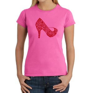 LA Pop Art Women's Word Art T-Shirt - High Heel - 1 of 4