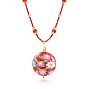 Ross-Simons Italian Red Murano Glass Floral Disc Pendant Necklace With 18kt Gold Over Sterling Size 18 - 1 of 3