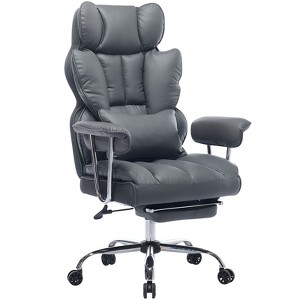 Efomao Desk Office Chair 400LBS, Big and Tall PU Leather Computer Chair, Executive Office Chair with Footrest and Lumbar Support (Dark Grey) - 1 of 4