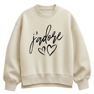 Women's Instant Message J'adore Oversized Fleece Crew Sweatshirt