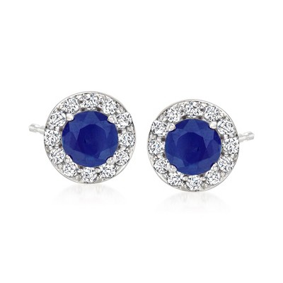 Ross-Simons 1.30 ct. t.w. Sapphire and .36 ct. t.w. Diamond Stud Earrings in 14kt White Gold