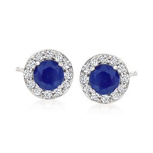 Ross-Simons 1.30 ct. t.w. Sapphire and .36 ct. t.w. Diamond Stud Earrings in 14kt White Gold - 1 of 4