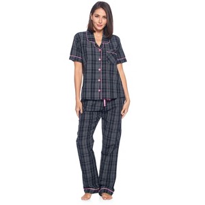 Ashford & Brooks Women's Woven Short Sleeve Shirt and Pajama Pants Set - 1 of 4