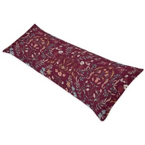 Sweet Jojo Designs Body Pillow Cover (Pillow Not Included) 54in.x20in. Boho Floral Wildflower Red Orange and Blue - 1 of 4