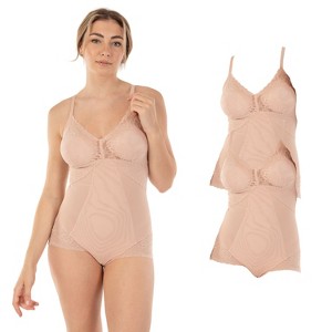 Body Beautiful Shapewear Power Mesh Shaping Bodysuit with Double front Panel Nylon Off-White Large, 2-Pack - 1 of 4