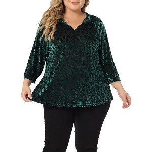 Agnes Orinda Women's Plus Size Velvet Semi Sheer Bishop Sleeve Polka Dots Elegant Blouses - 1 of 4
