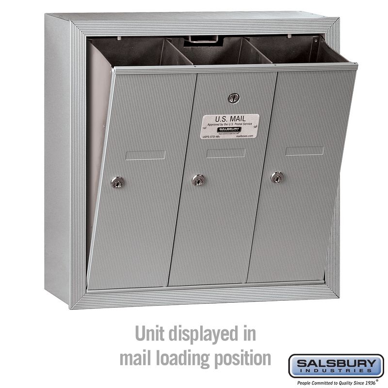 Salsbury Industries Vertical Mailbox (Includes Master Commercial Lock) - 3 Doors - Aluminum - Surface Mounted - Private Access, 3 of 6