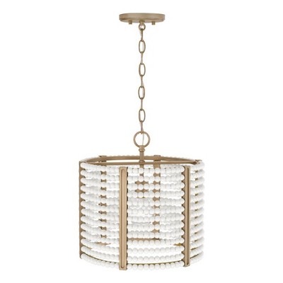 Aged Brass Painted Drum Pendant with White Wooden Beads