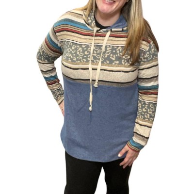 Women's Denim Animal Print Hoodie - honeyme