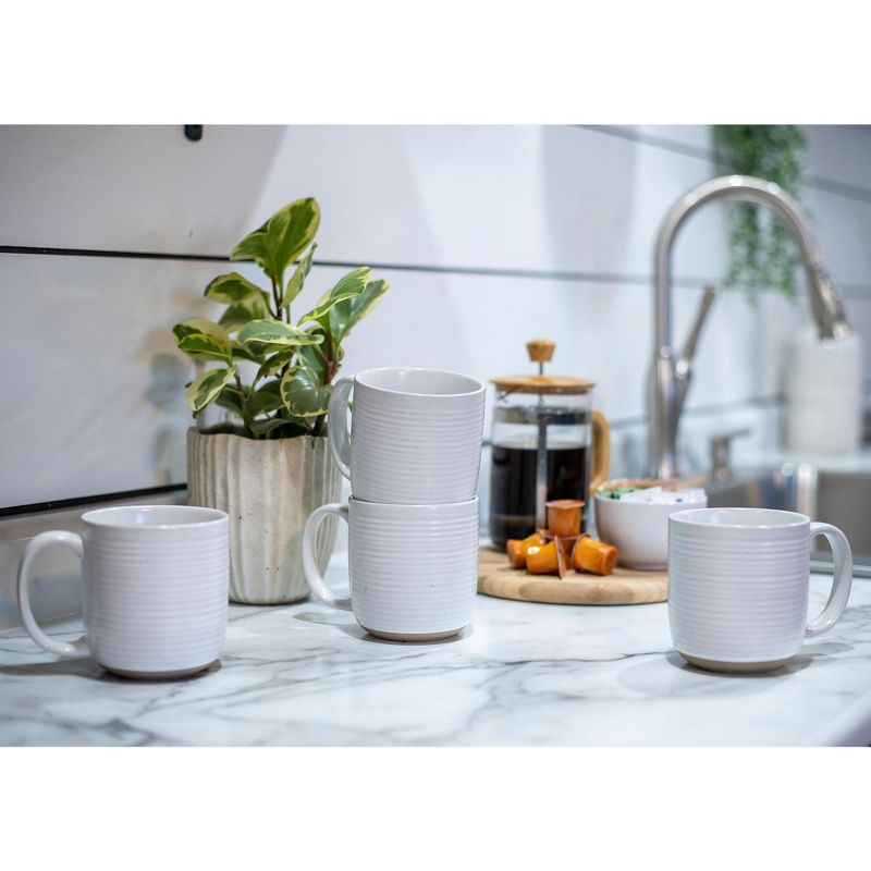 Elanze Designs Ribbed Ceramic Stoneware 16 ounce Raw Clay Bottom Coffee Mugs Set of 4, White, 5 of 6
