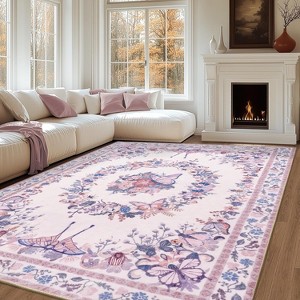 LOVEVOOK Floral Butterfly Rug for Living Room, Modern Indoor Large Area Rug for Bedroom Dining Room Home Decor, Non Slip Rugs Machine Washable - 1 of 4