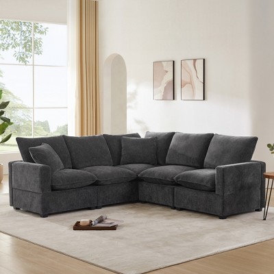 86" Modern Chenille 5-Seat Modular L-Shaped Sectional Sofa with 2 Pillows, 5-Piece Free Combination Couch Set
