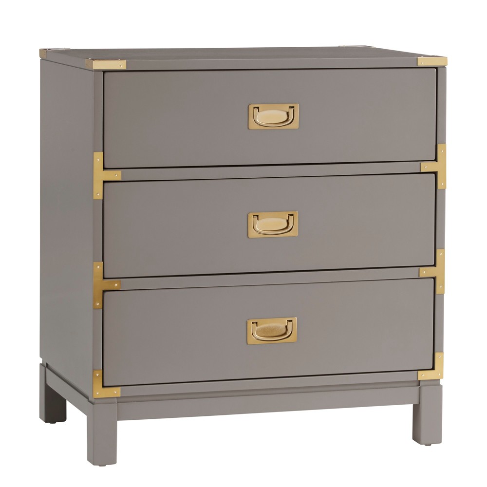 Photos - Storage Сabinet Borden Campaign 3-Drawer Nightstand - Gray - Inspire Q