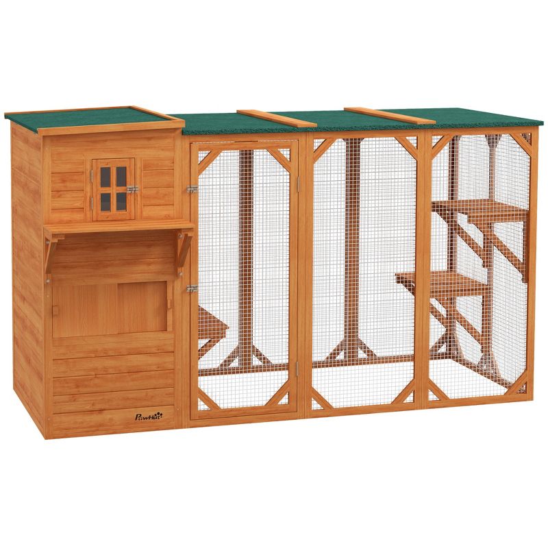 PawHut Large Outside Cat Shelter for 3 Kitties, Multi-Level Design with Big Hiding Areas, Catio Outdoor Cat Enclosure, Cat Condo for Large Cats, 4 of 7