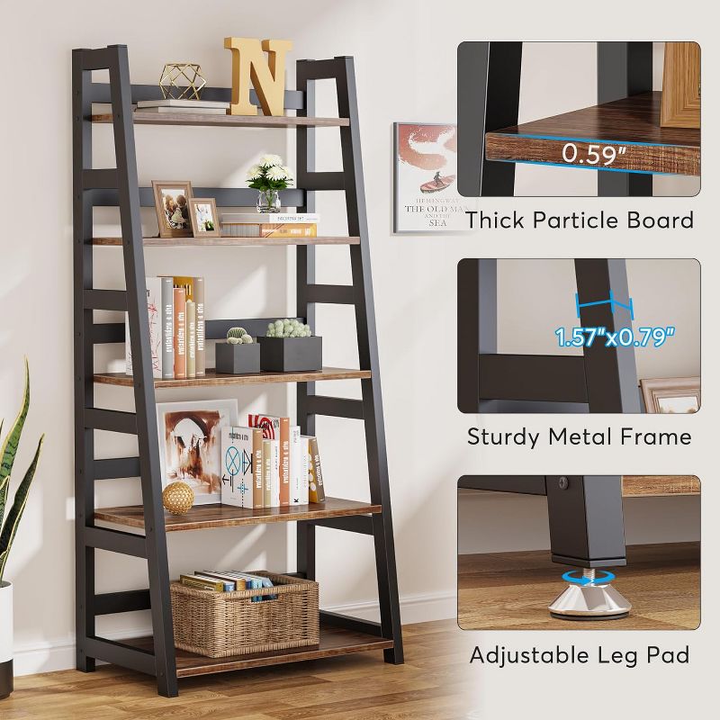Tribesigns 5-Tier Bookshelf, Modern Ladder Bookcase for Home Office, 4 of 7