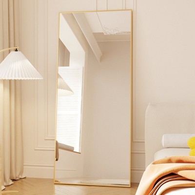 71x32 Inch Oversized Floor Mirror with Gold Frame, Anti-Shatter Tempered Glass & Wall Mount Kit