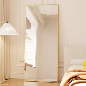 71x32 Inch Oversized Floor Mirror with Gold Frame, Anti-Shatter Tempered Glass & Wall Mount Kit - 1 of 4