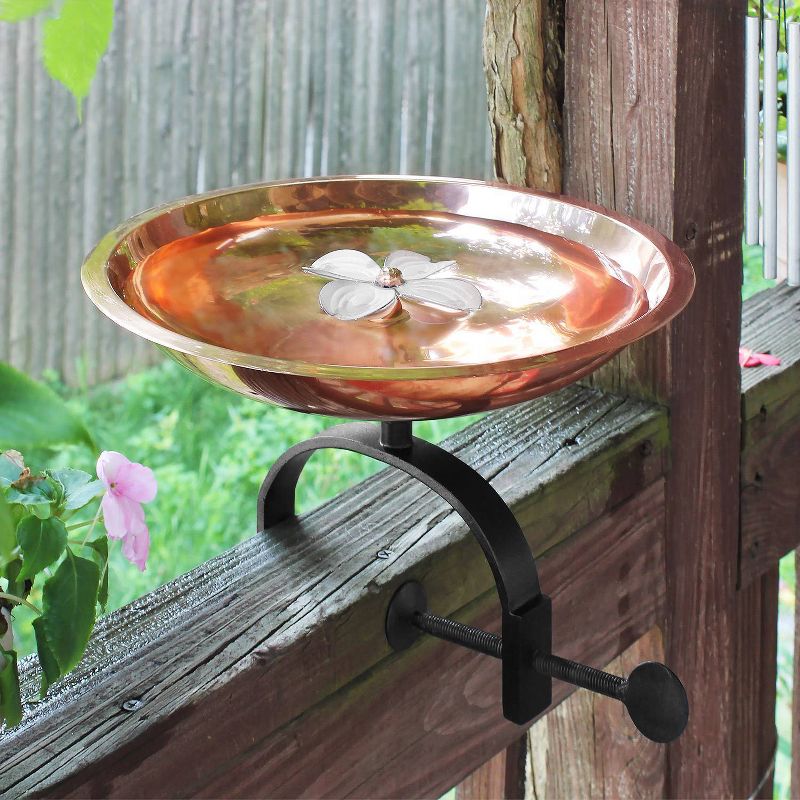 7.5&#34; Dogwood Garden Birdbath with Over Rail Bracket Copper Plated and Colored Patina Finish - ACHLA Designs, 4 of 7