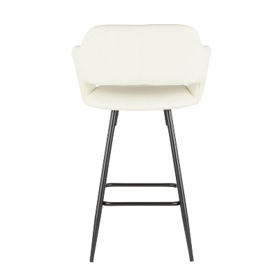 Set of 2 Black Metal and Cream Faux Leather Counter Stools